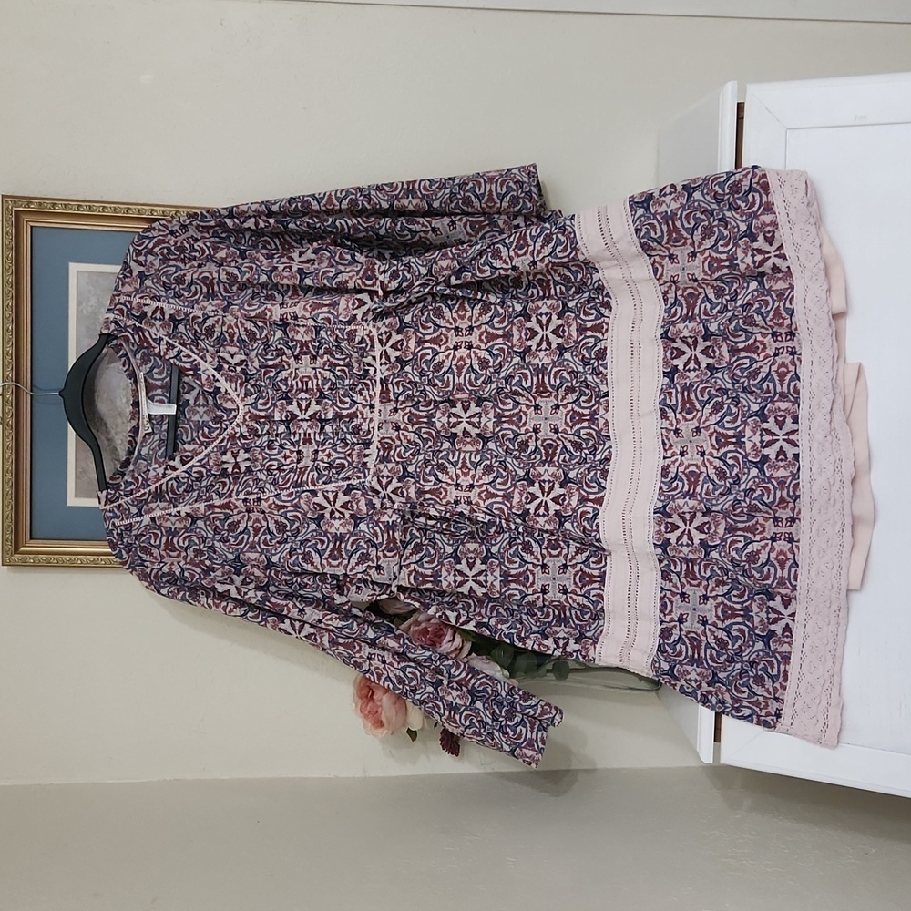 Boutique Women's Paisley Print Prairie Dress XL Pin Tuck Side Tie Bohemian - Picture 16 of 16